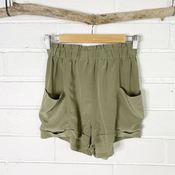 Wilfred Pants - Wilfred 100% silk high waist army green shorts